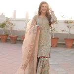 Moss Green Chiffon Gharara Set – Elegant Wedding Look