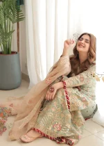 Moss Green Chiffon Gharara Set – Elegant Wedding Look - Image 4