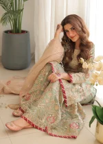 Moss Green Chiffon Gharara Set – Elegant Wedding Look - Image 5