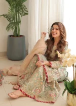 Moss Green Chiffon Gharara Set – Elegant Wedding Look - Image 6